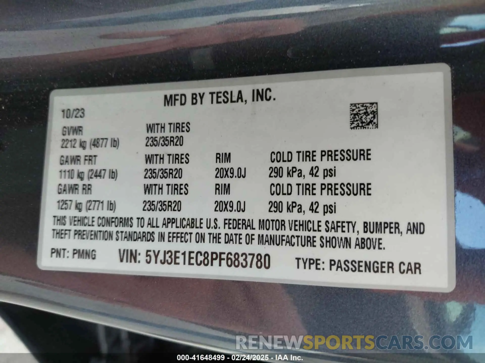 9 fotografías del automóvil dañado 5YJ3E1EC8PF683780 TESLA MODEL 3 2023