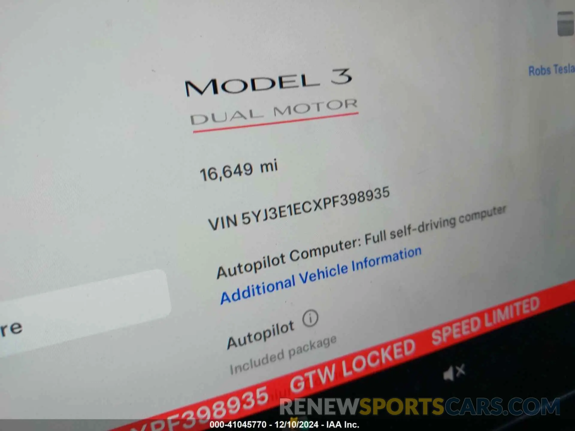 9 fotografías del automóvil dañado 5YJ3E1ECXPF398935 TESLA MODEL 3 2023