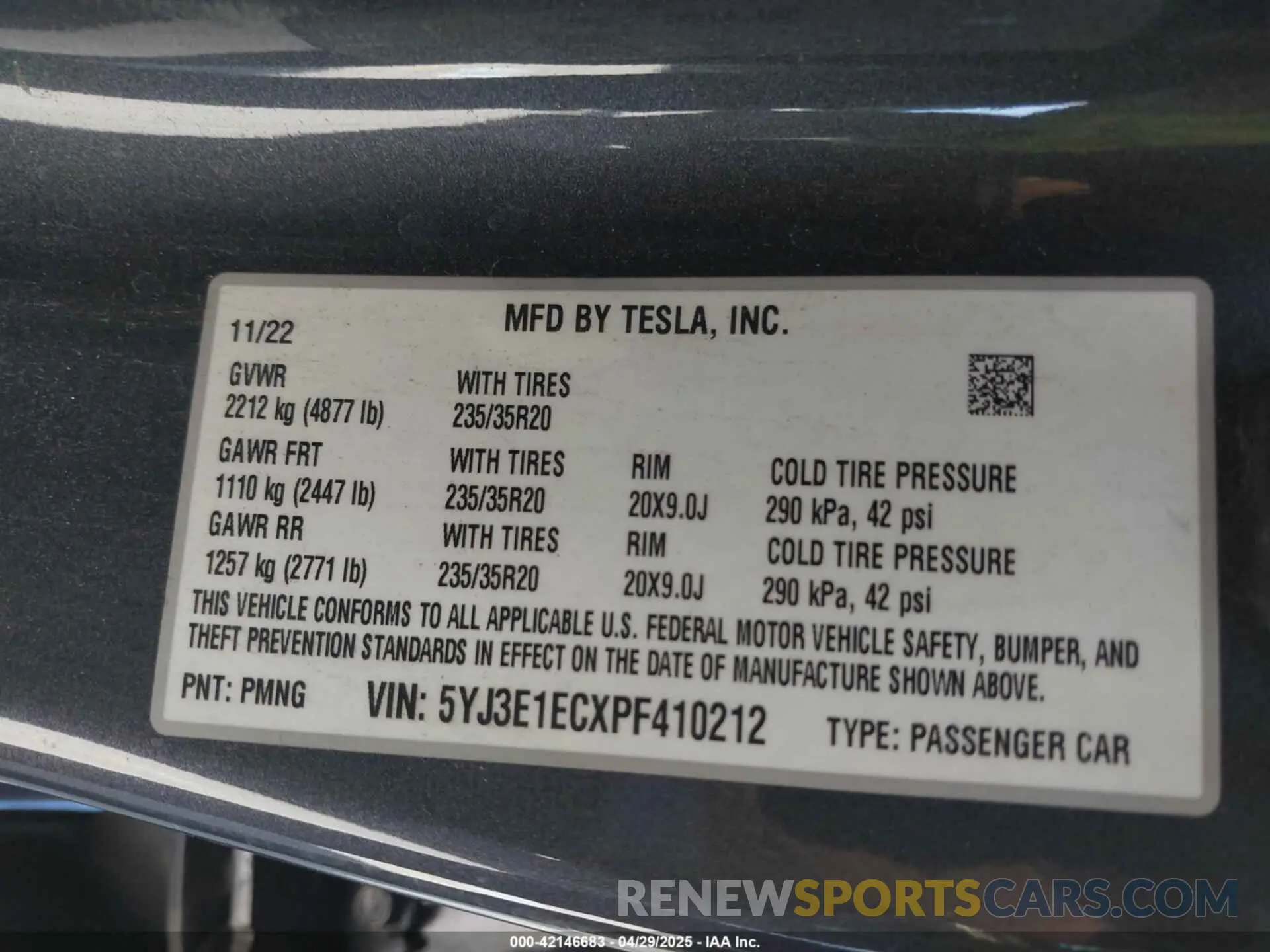 9 fotografías del automóvil dañado 5YJ3E1ECXPF410212 TESLA MODEL 3 2023