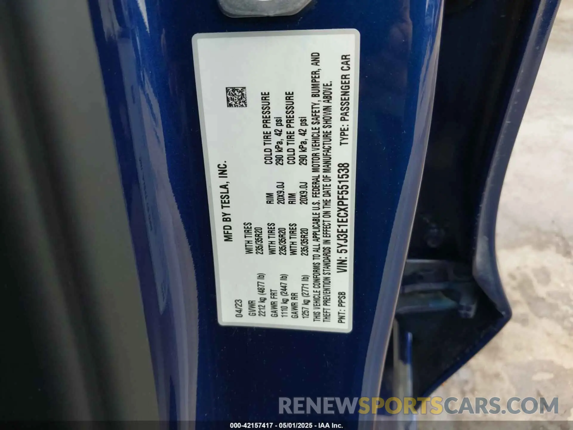 9 fotografías del automóvil dañado 5YJ3E1ECXPF551538 TESLA MODEL 3 2023