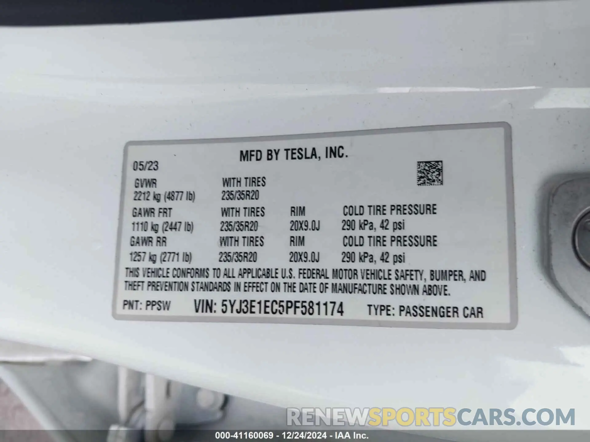 9 fotografías del automóvil dañado 5YJ3E1ECXPF582174 TESLA MODEL 3 2023