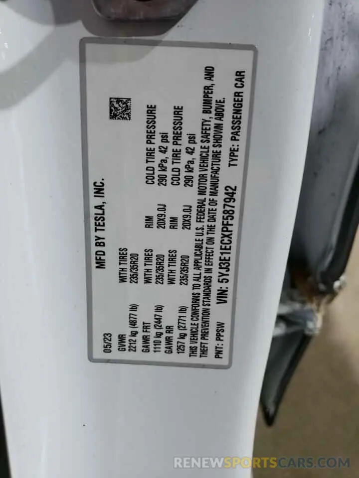 12 fotografías del automóvil dañado 5YJ3E1ECXPF587942 TESLA MODEL 3 2023