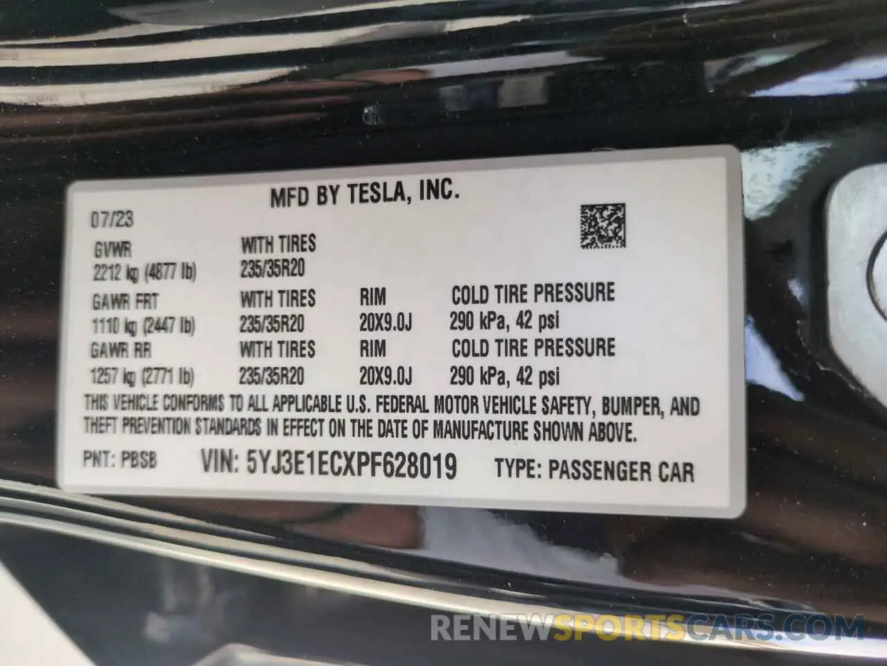 12 fotografías del automóvil dañado 5YJ3E1ECXPF628019 TESLA MODEL 3 2023