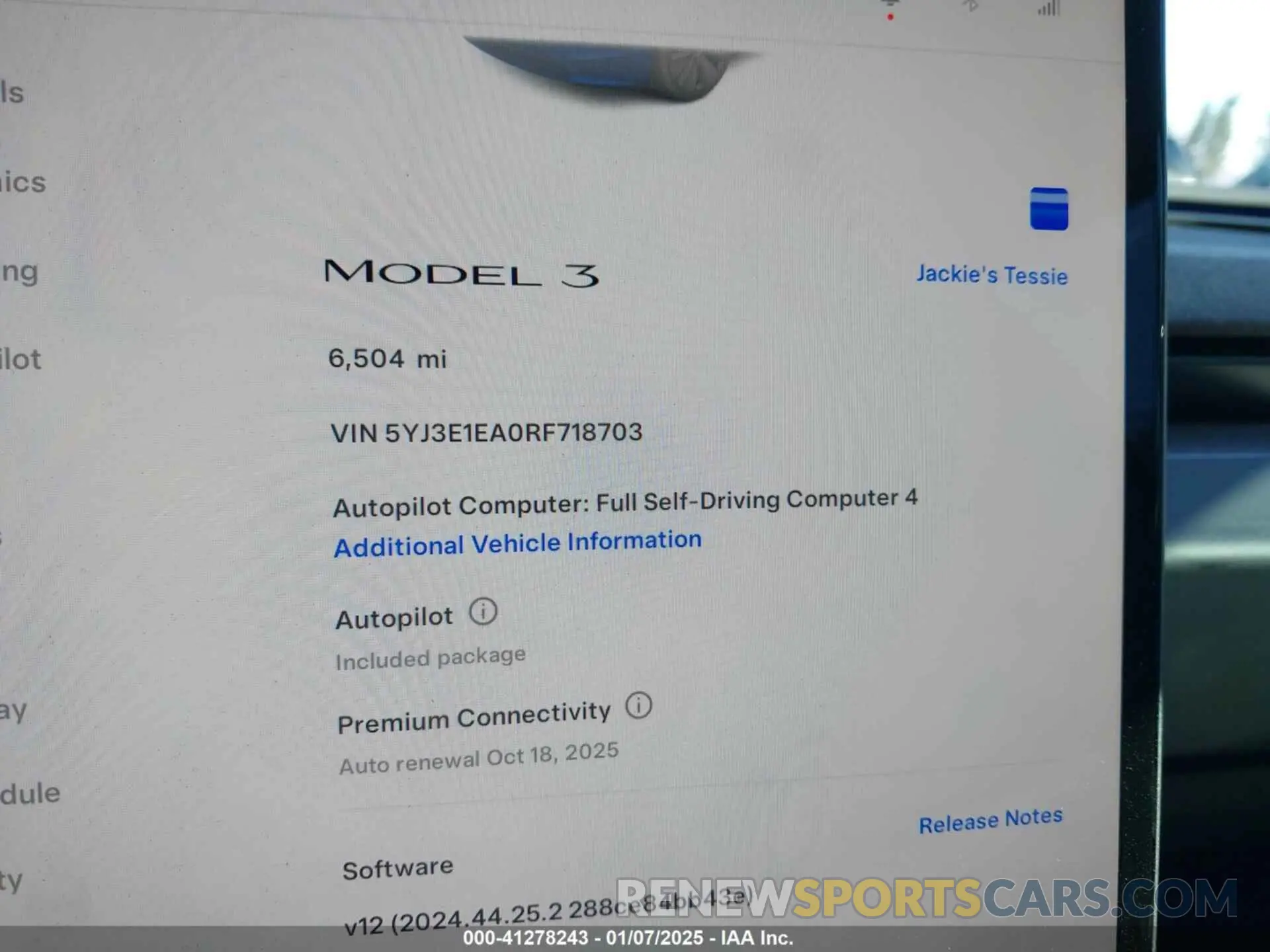 7 fotografías del automóvil dañado 5YJ3E1EA0RF718703 TESLA MODEL 3 2024