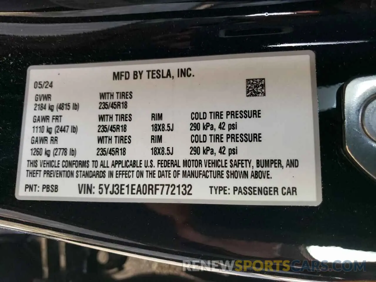13 fotografías del automóvil dañado 5YJ3E1EA0RF772132 TESLA MODEL 3 2024