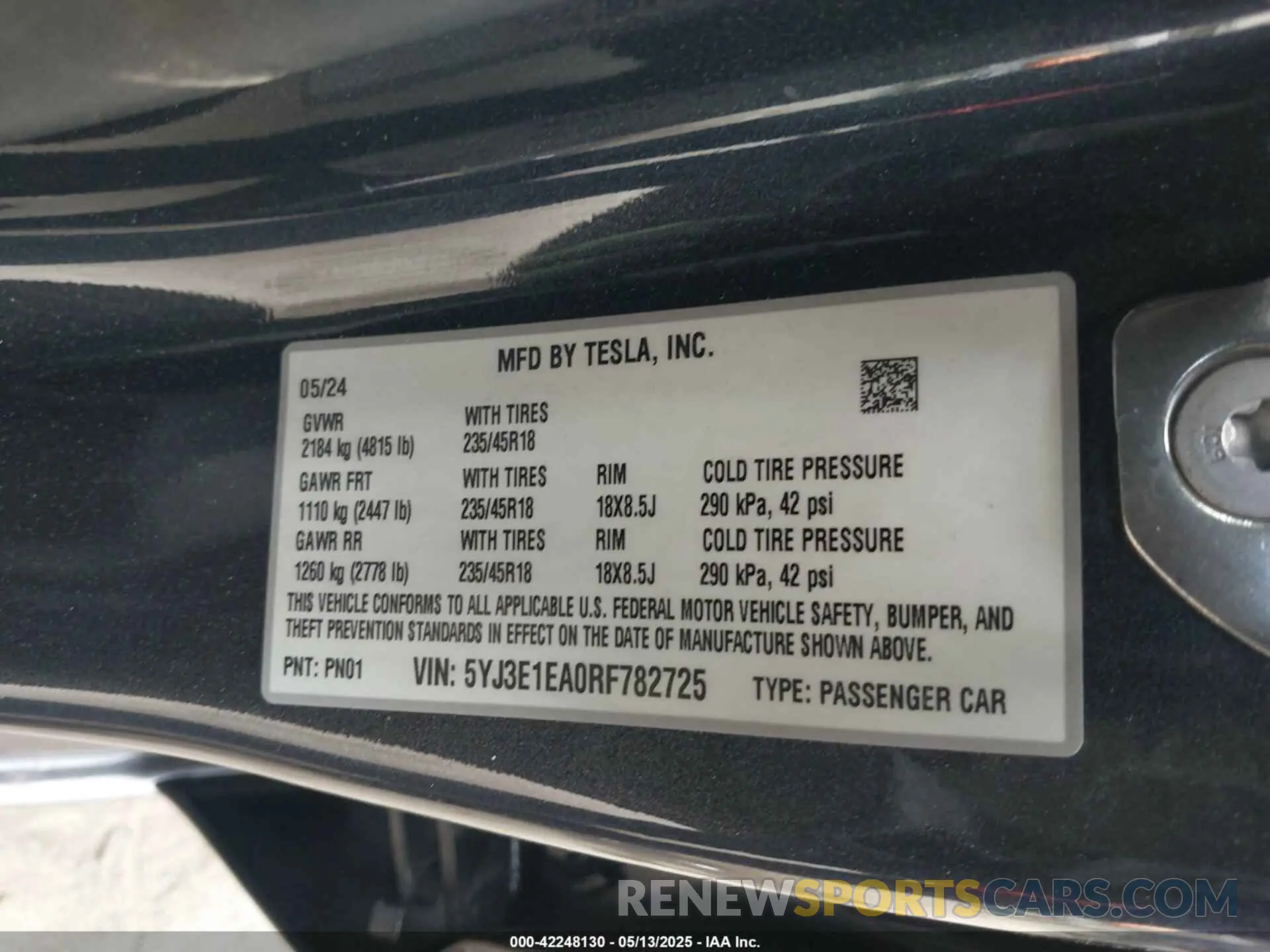 9 fotografías del automóvil dañado 5YJ3E1EA0RF782725 TESLA MODEL 3 2024