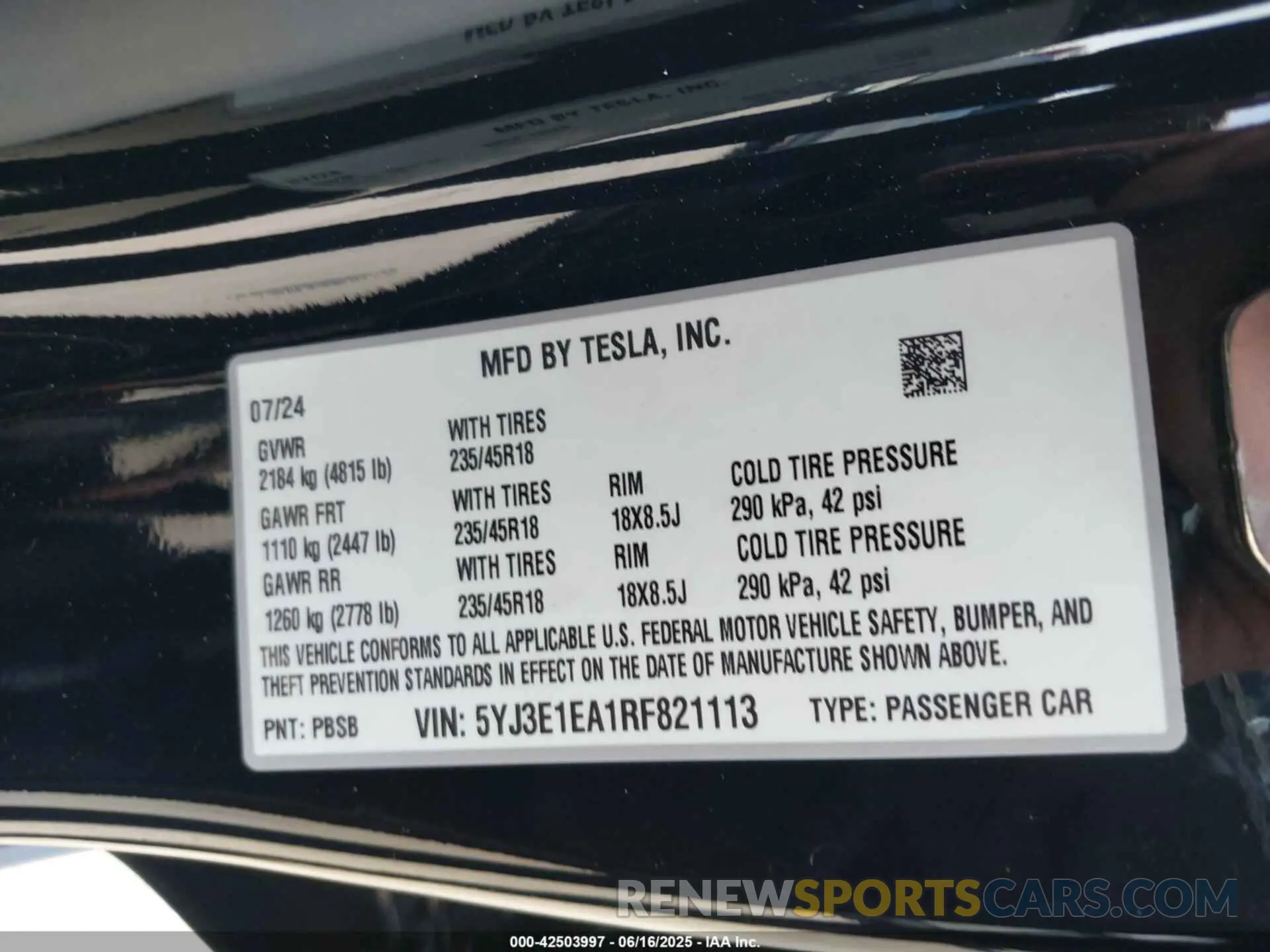 9 fotografías del automóvil dañado 5YJ3E1EA1RF821113 TESLA MODEL 3 2024