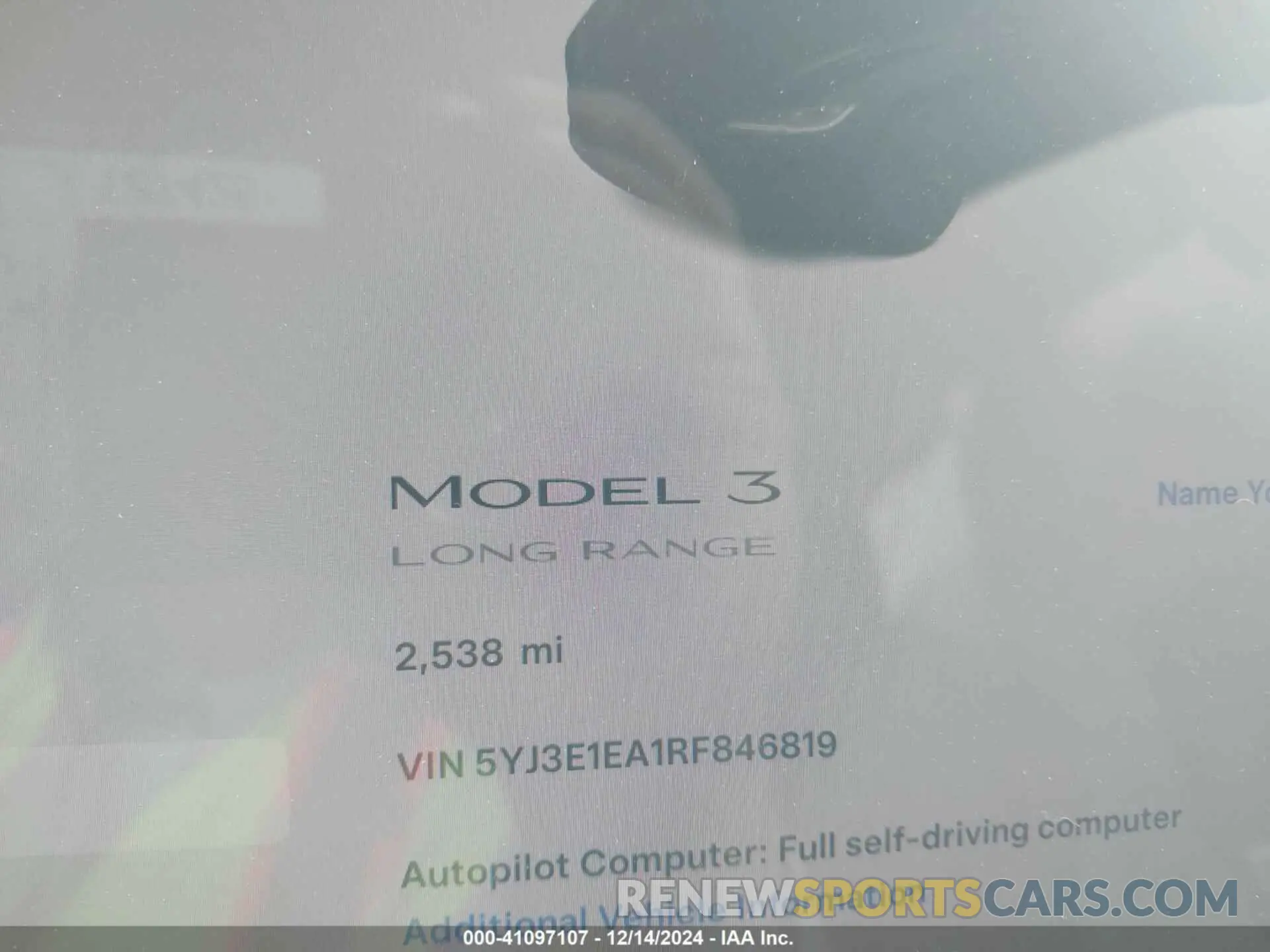 14 fotografías del automóvil dañado 5YJ3E1EA1RF846819 TESLA MODEL 3 2024