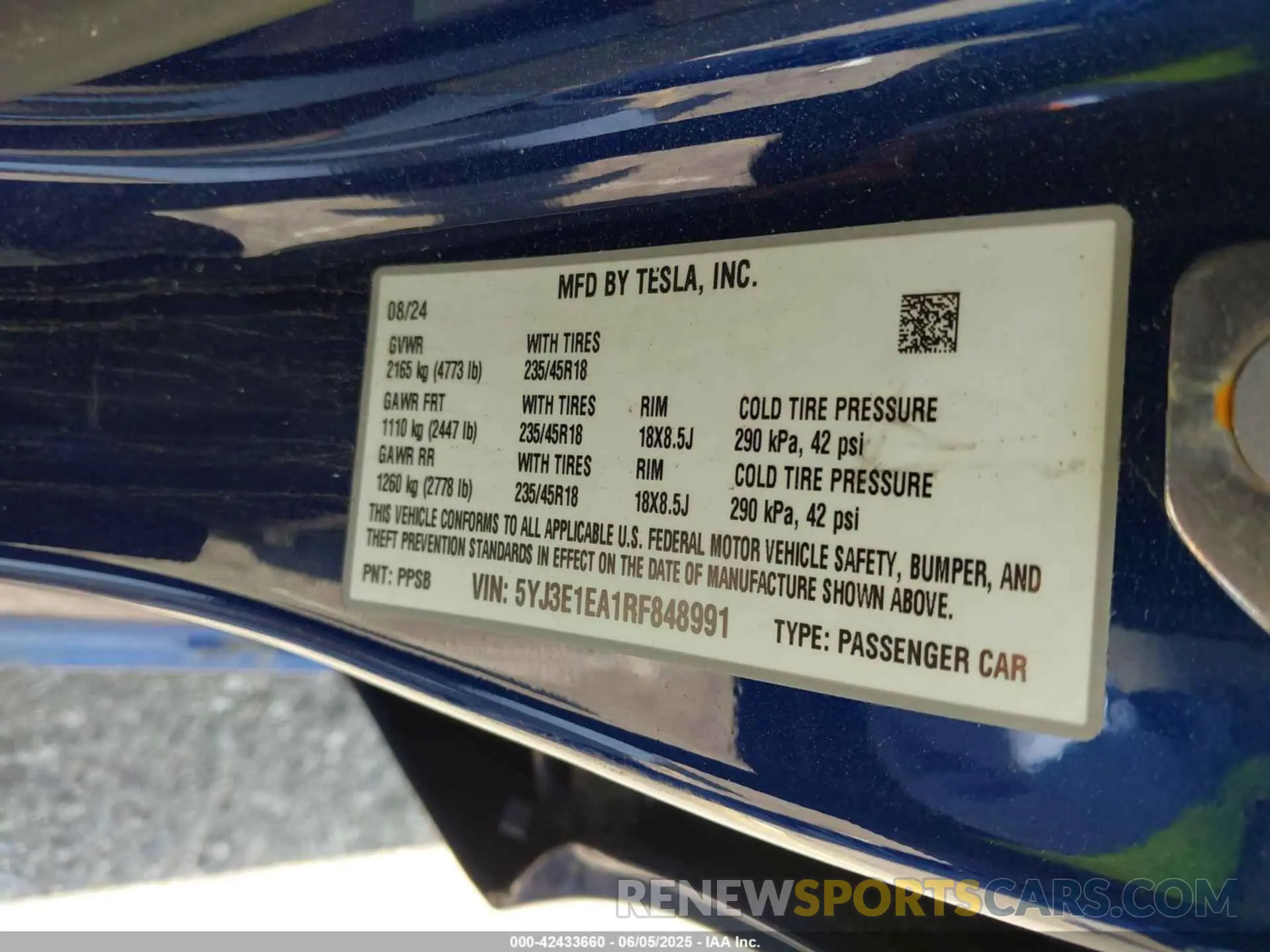 9 fotografías del automóvil dañado 5YJ3E1EA1RF848991 TESLA MODEL 3 2024