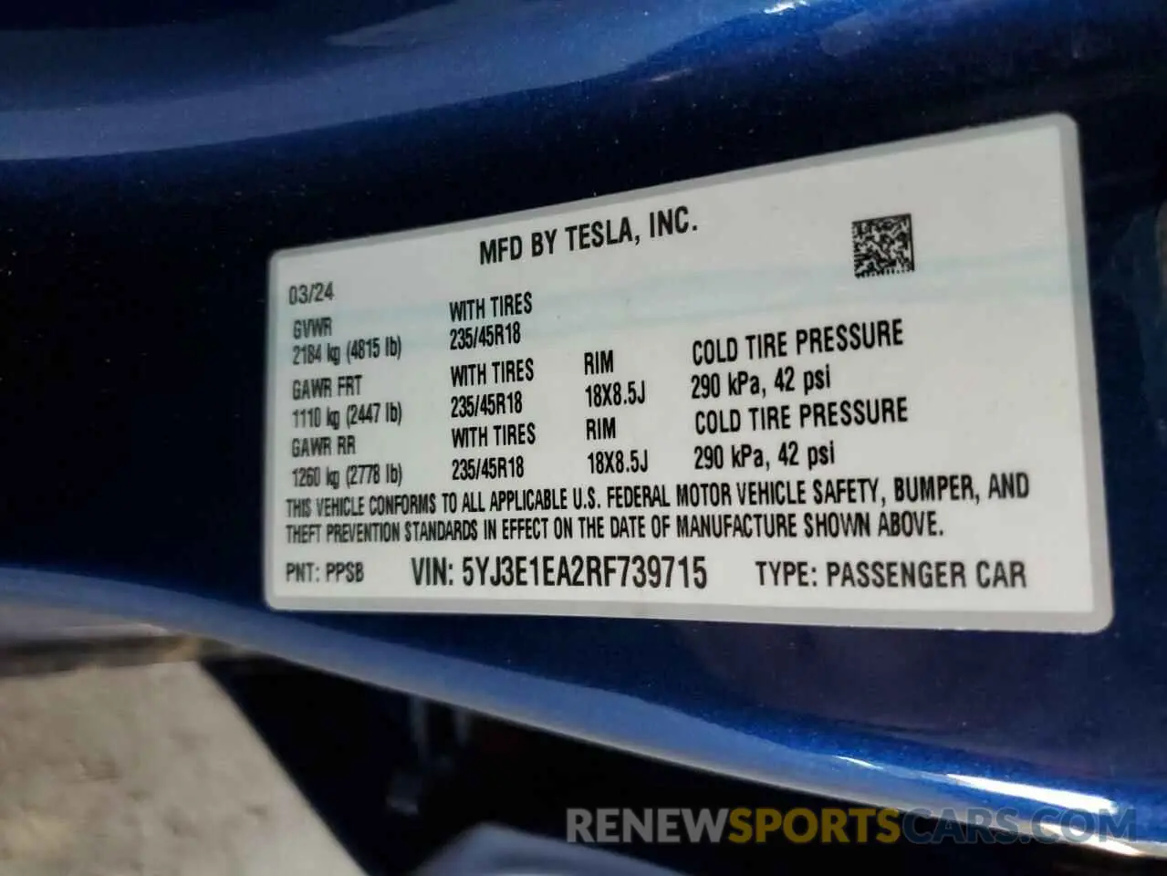 15 fotografías del automóvil dañado 5YJ3E1EA2RF739715 TESLA MODEL 3 2024
