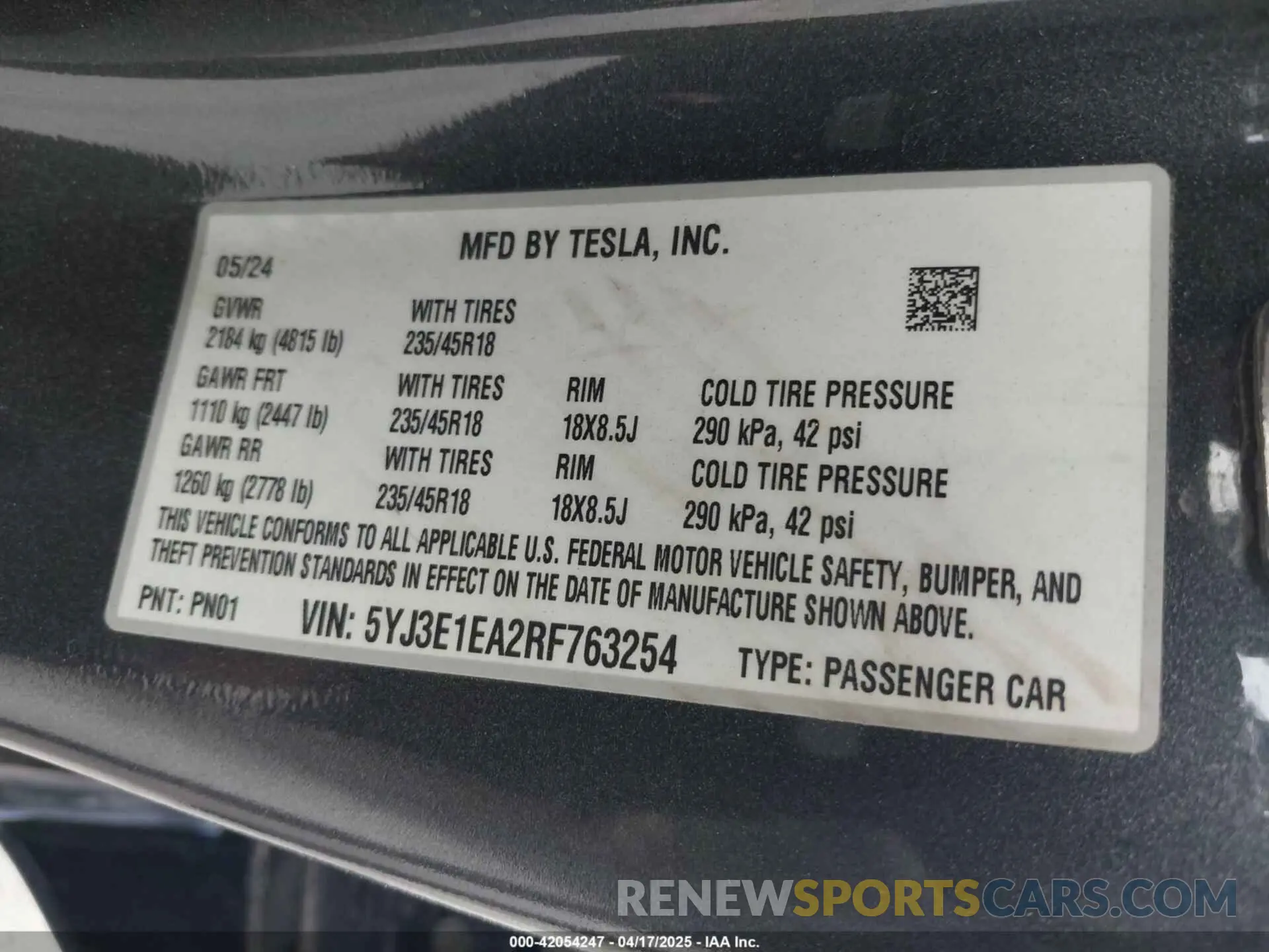 9 fotografías del automóvil dañado 5YJ3E1EA2RF763254 TESLA MODEL 3 2024