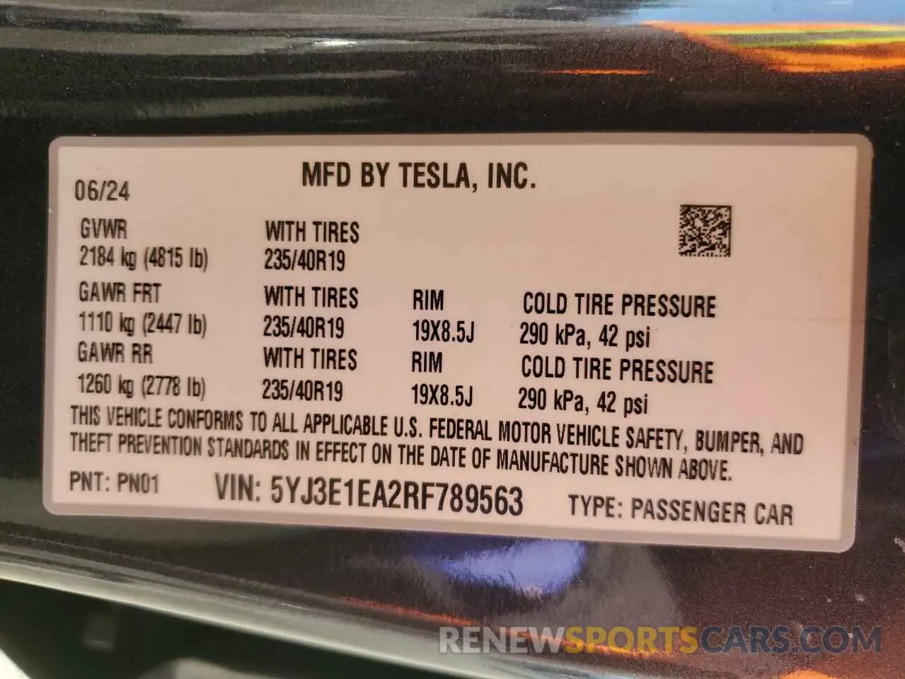 12 fotografías del automóvil dañado 5YJ3E1EA2RF789563 TESLA MODEL 3 2024