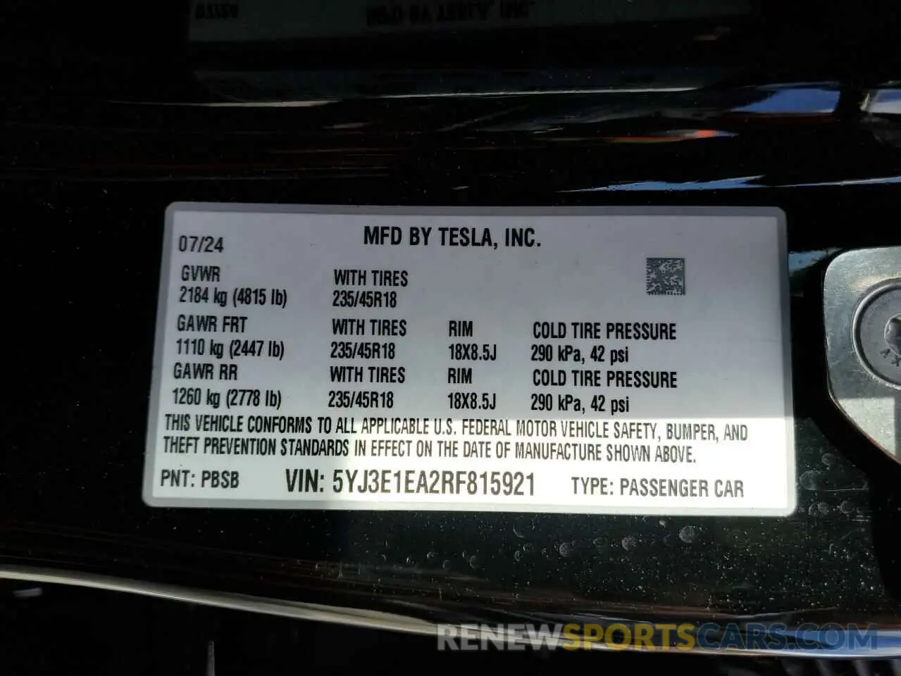 13 fotografías del automóvil dañado 5YJ3E1EA2RF815921 TESLA MODEL 3 2024
