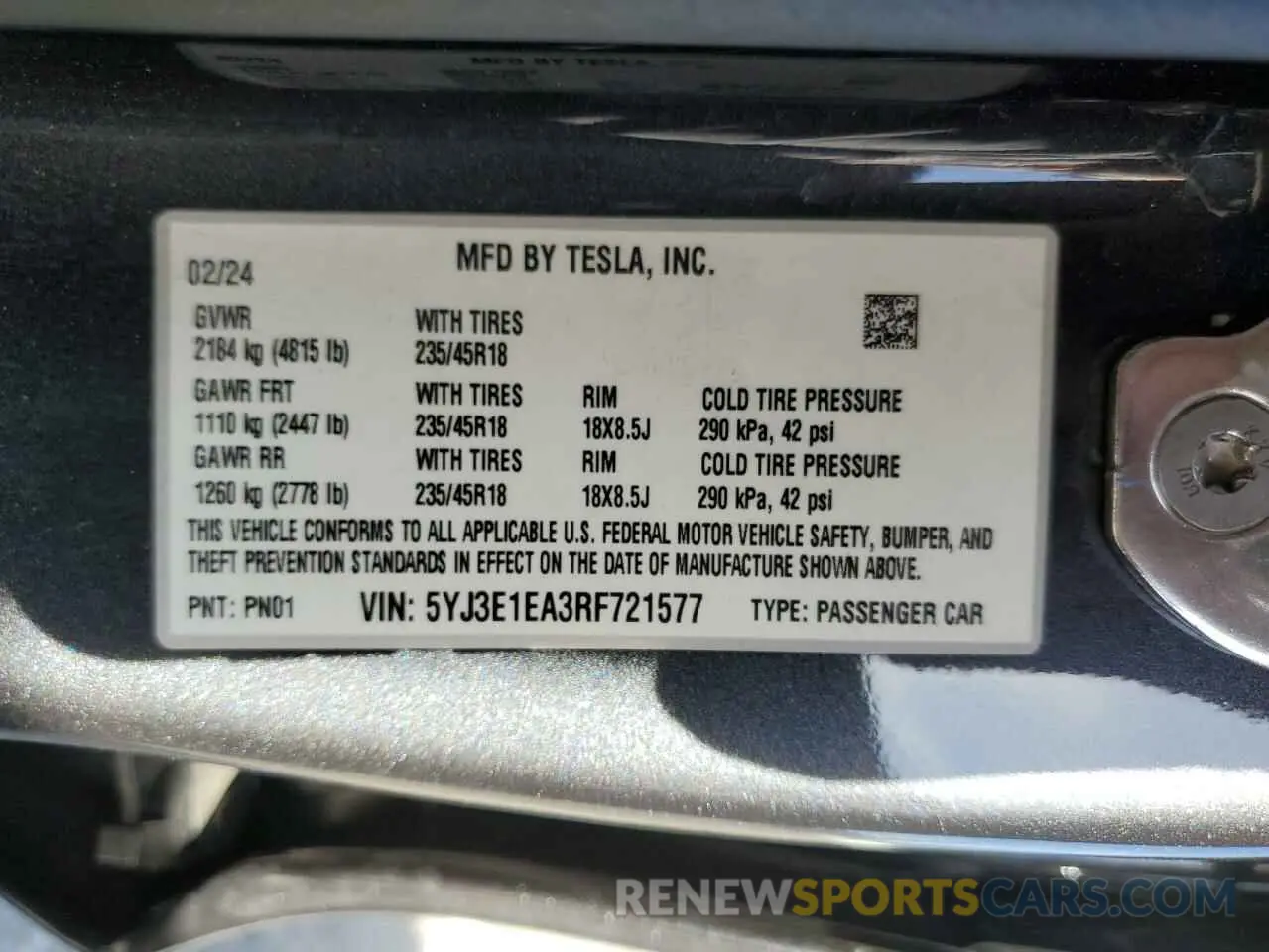 13 fotografías del automóvil dañado 5YJ3E1EA3RF721577 TESLA MODEL 3 2024