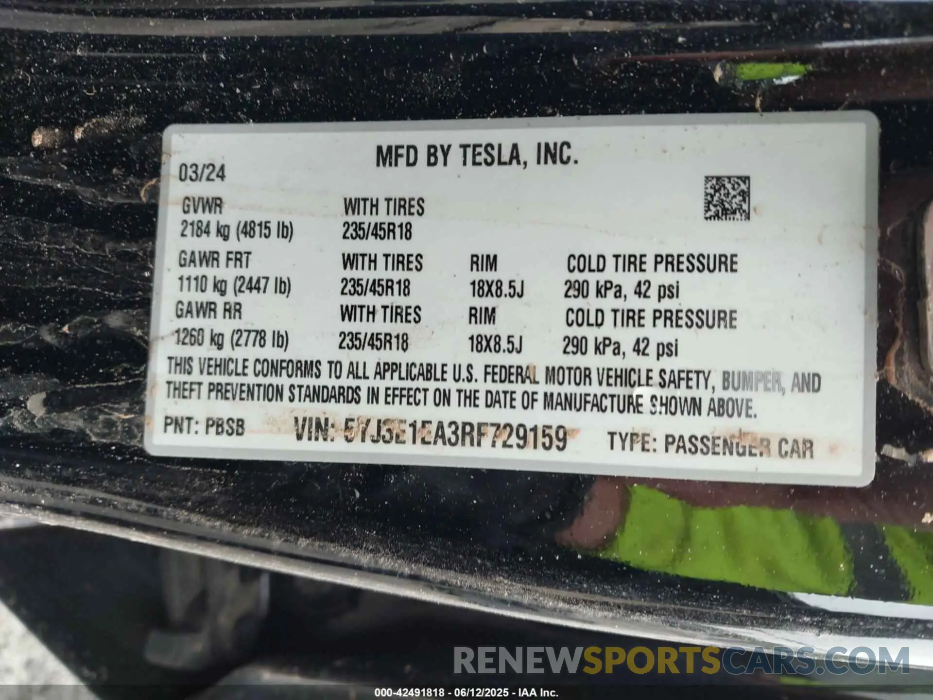 9 fotografías del automóvil dañado 5YJ3E1EA3RF729159 TESLA MODEL 3 2024