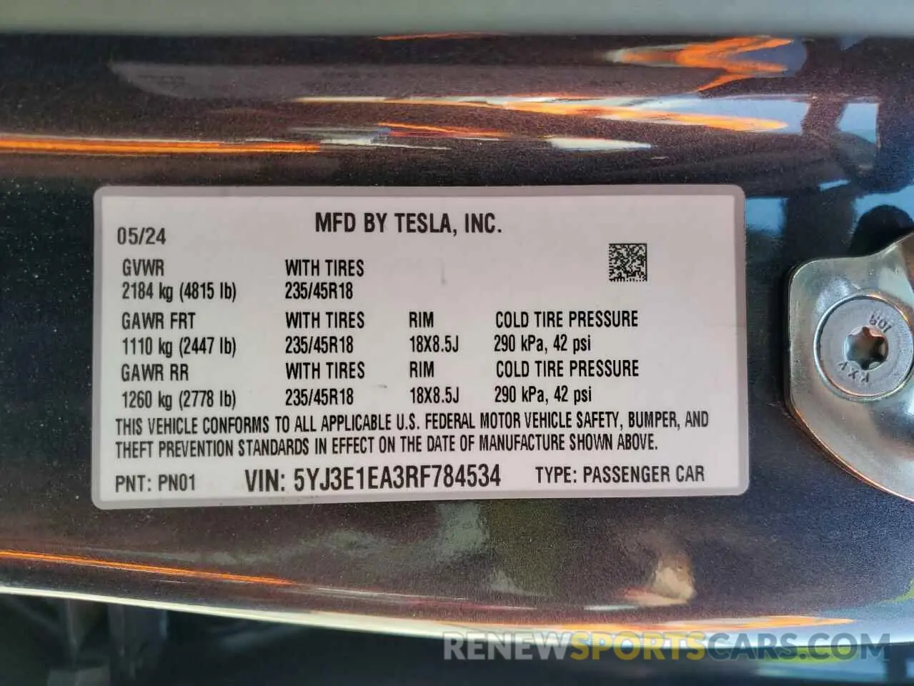 12 fotografías del automóvil dañado 5YJ3E1EA3RF784534 TESLA MODEL 3 2024