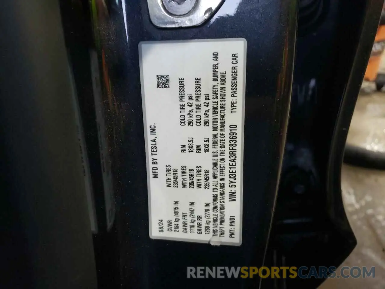 12 fotografías del automóvil dañado 5YJ3E1EA3RF836910 TESLA MODEL 3 2024
