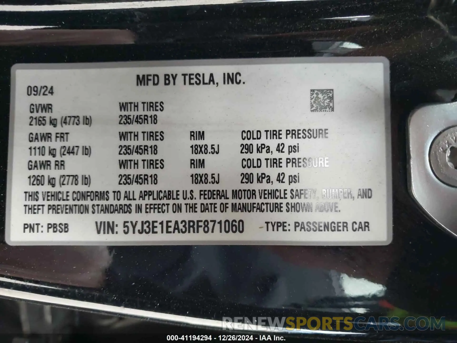 8 fotografías del automóvil dañado 5YJ3E1EA3RF871060 TESLA MODEL 3 2024
