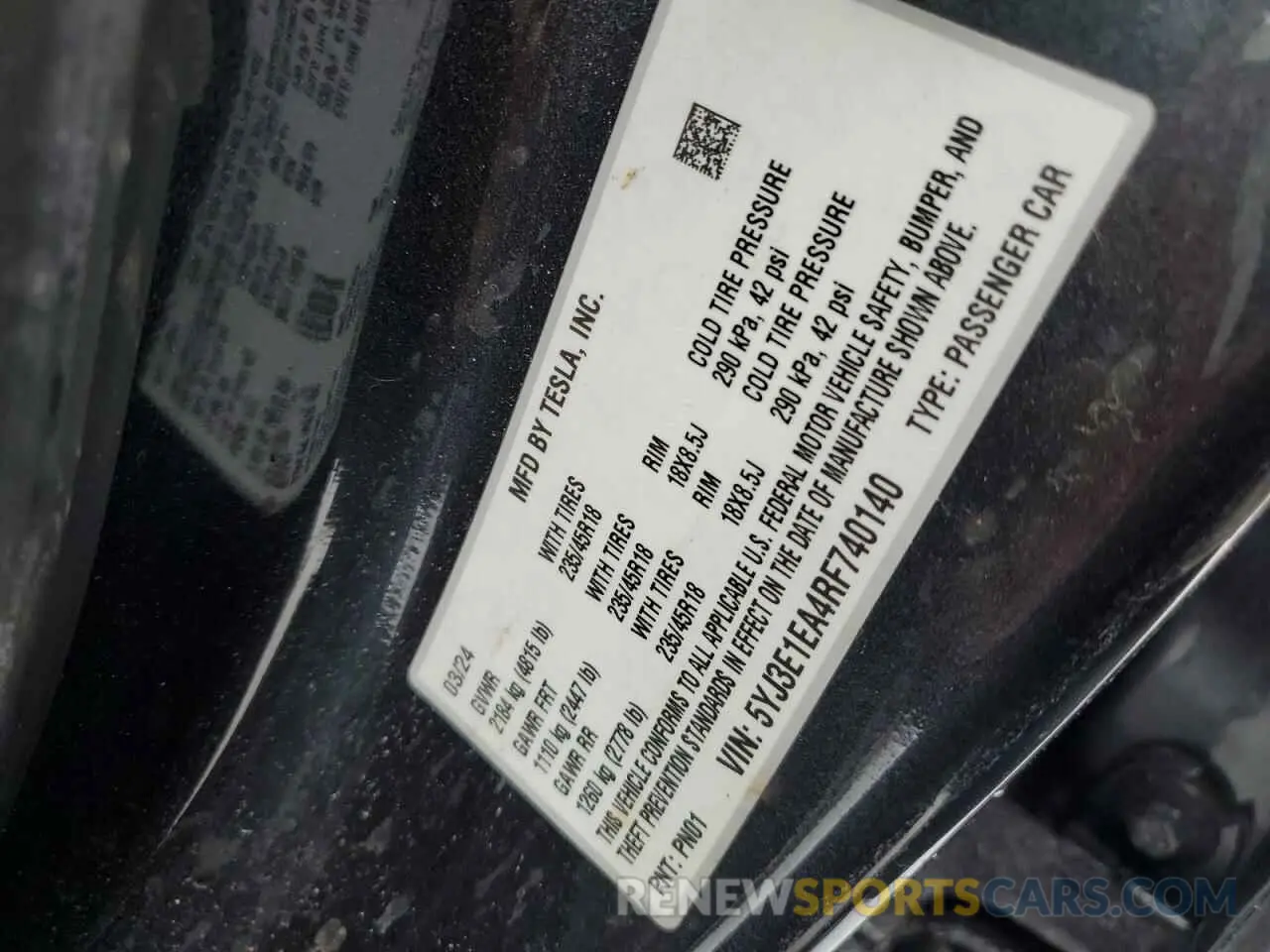 12 fotografías del automóvil dañado 5YJ3E1EA4RF740140 TESLA MODEL 3 2024