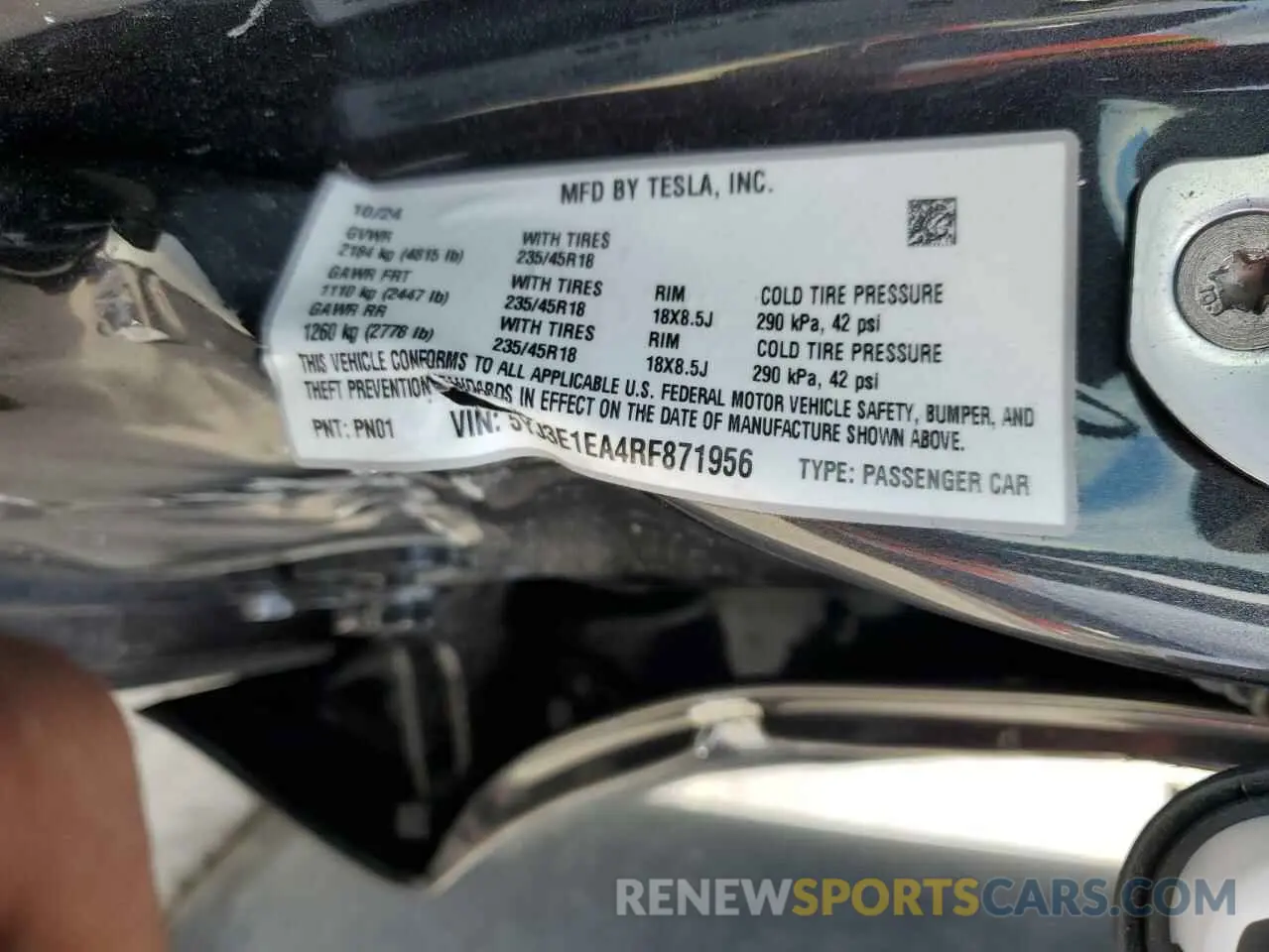 12 fotografías del automóvil dañado 5YJ3E1EA4RF871956 TESLA MODEL 3 2024