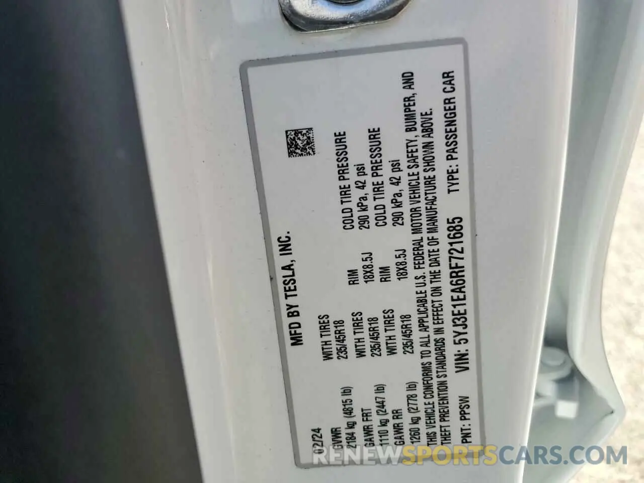 13 fotografías del automóvil dañado 5YJ3E1EA6RF721685 TESLA MODEL 3 2024