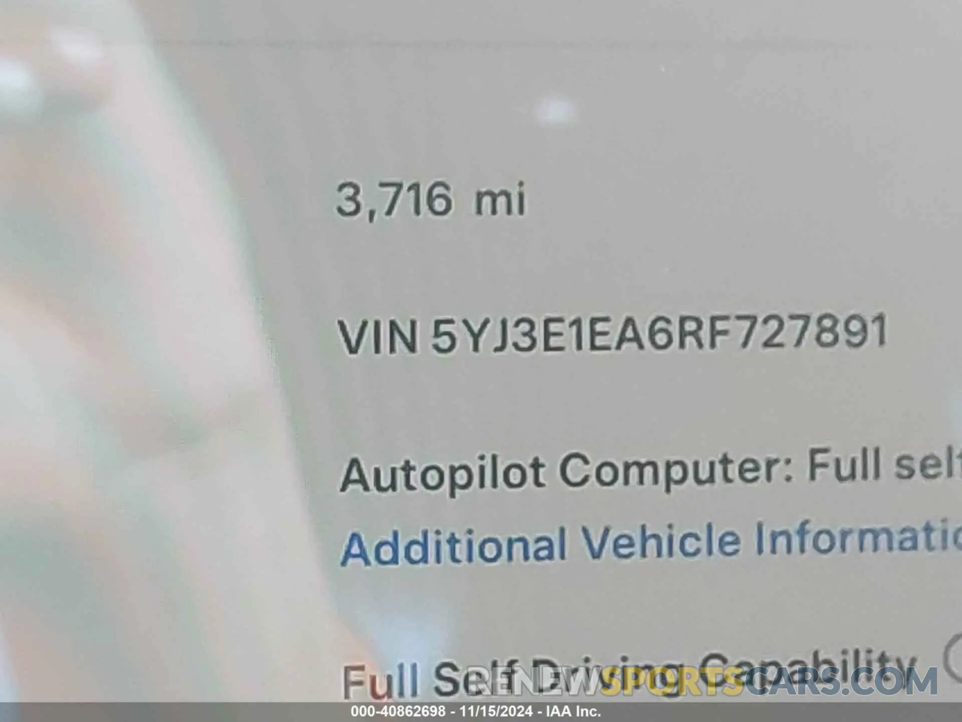 15 fotografías del automóvil dañado 5YJ3E1EA6RF727891 TESLA MODEL 3 2024