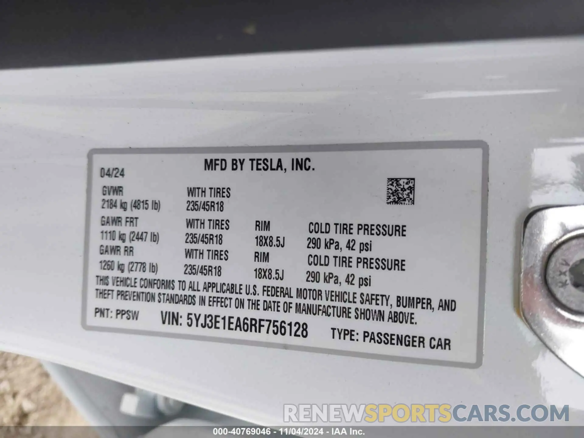 9 fotografías del automóvil dañado 5YJ3E1EA6RF756128 TESLA MODEL 3 2024