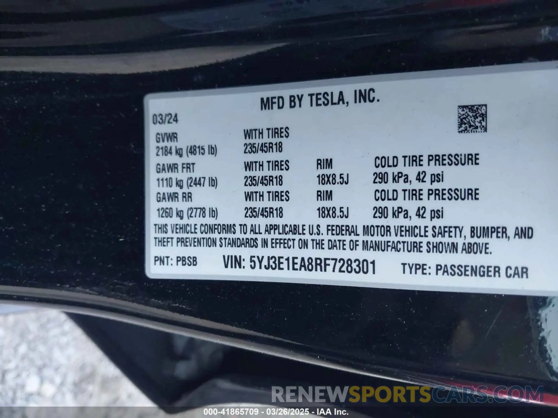 9 fotografías del automóvil dañado 5YJ3E1EA8RF728301 TESLA MODEL 3 2024