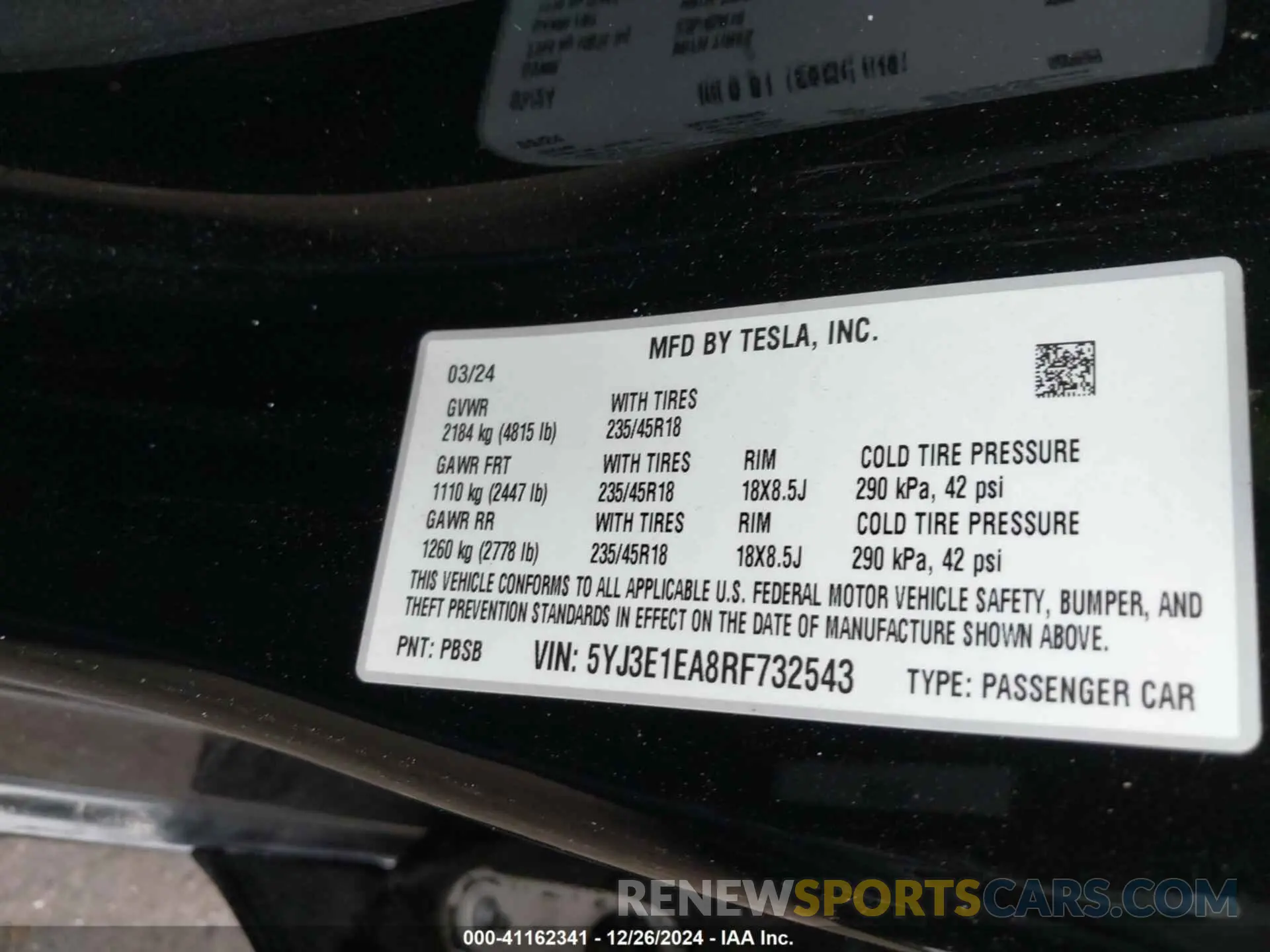 9 fotografías del automóvil dañado 5YJ3E1EA8RF732543 TESLA MODEL 3 2024