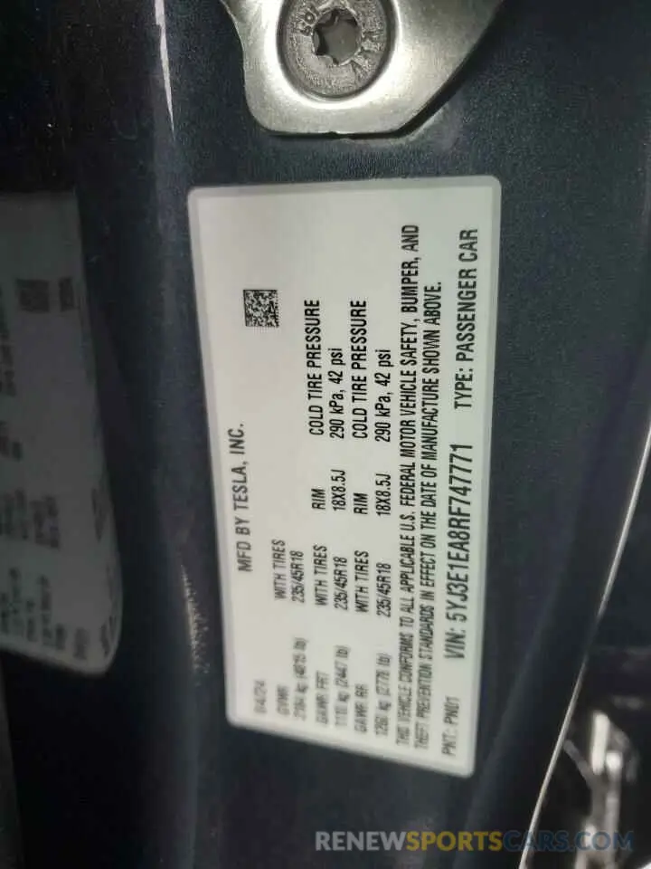 13 fotografías del automóvil dañado 5YJ3E1EA8RF747771 TESLA MODEL 3 2024