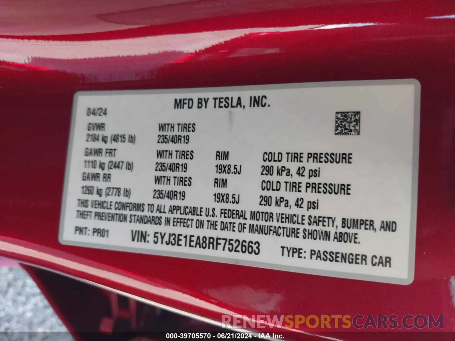 9 fotografías del automóvil dañado 5YJ3E1EA8RF752663 TESLA MODEL 3 2024