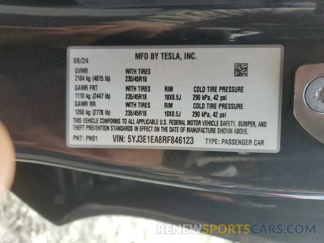 12 fotografías del automóvil dañado 5YJ3E1EA8RF846123 TESLA MODEL 3 2024