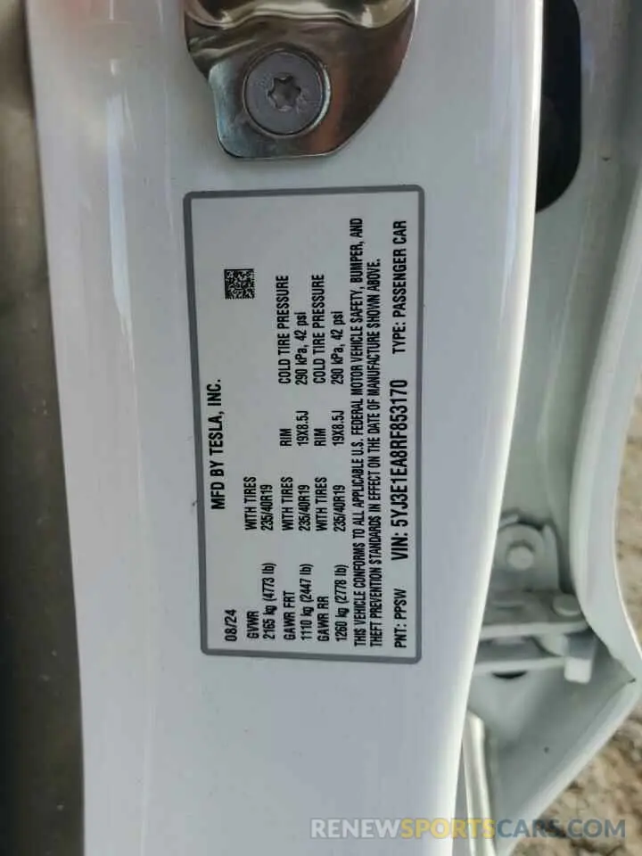 12 fotografías del automóvil dañado 5YJ3E1EA8RF853170 TESLA MODEL 3 2024