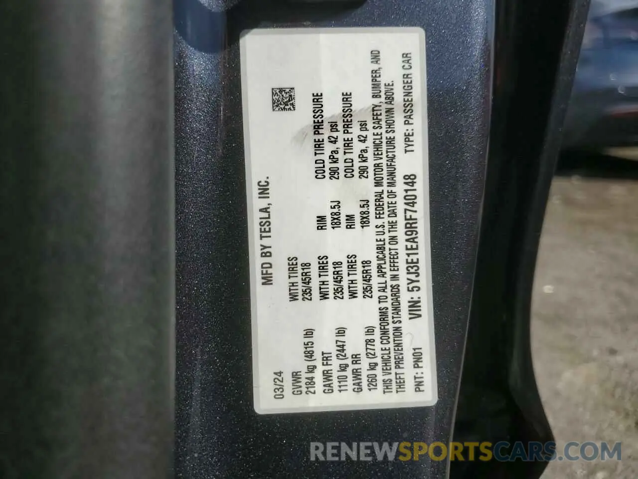 12 fotografías del automóvil dañado 5YJ3E1EA9RF740148 TESLA MODEL 3 2024