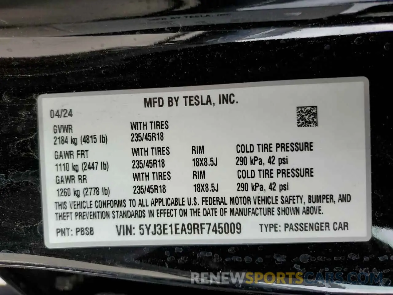 12 fotografías del automóvil dañado 5YJ3E1EA9RF745009 TESLA MODEL 3 2024