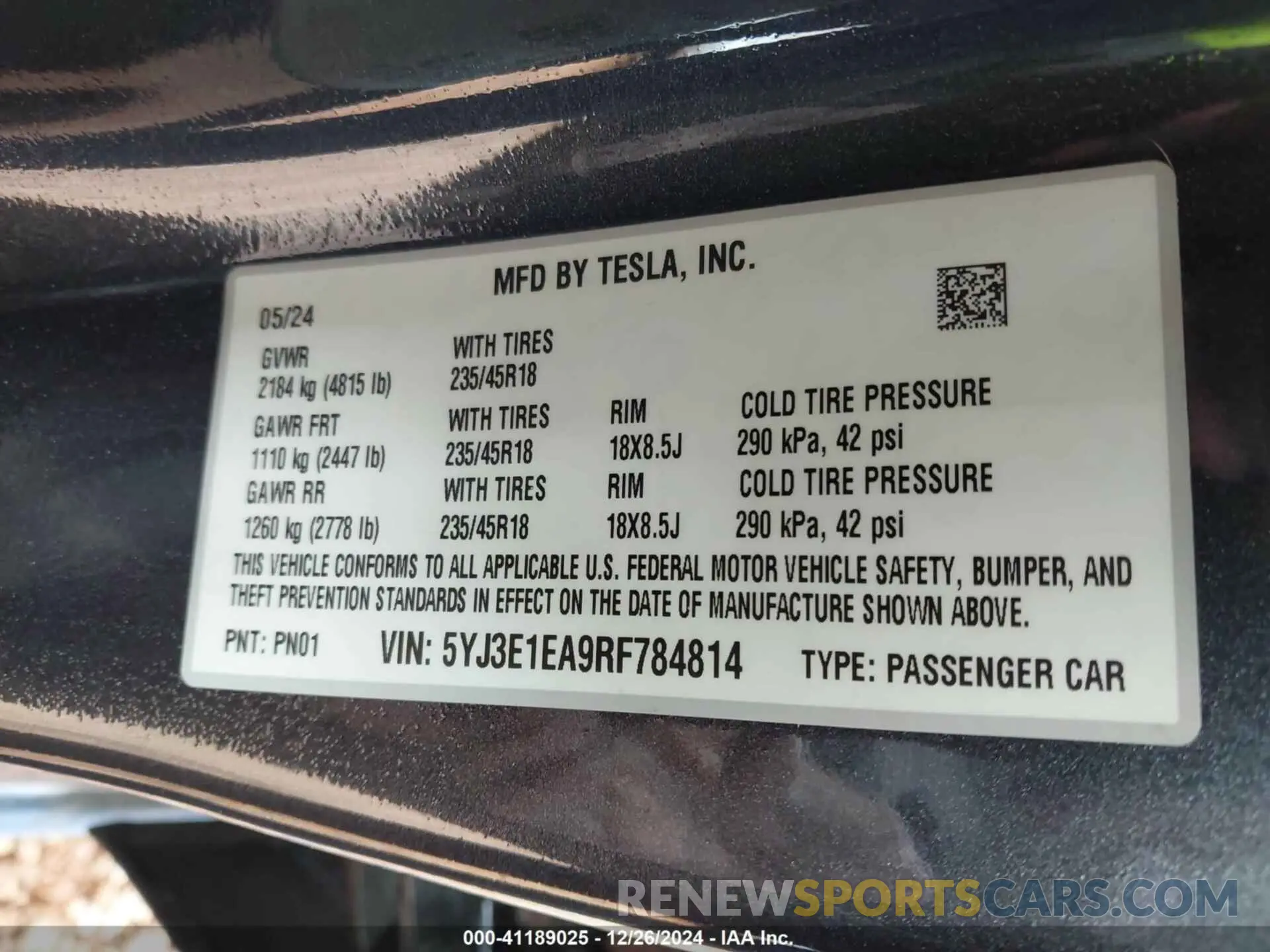 9 fotografías del automóvil dañado 5YJ3E1EA9RF784814 TESLA MODEL 3 2024
