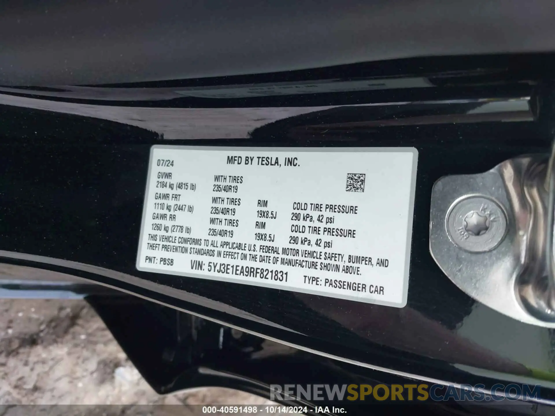 9 fotografías del automóvil dañado 5YJ3E1EA9RF821831 TESLA MODEL 3 2024