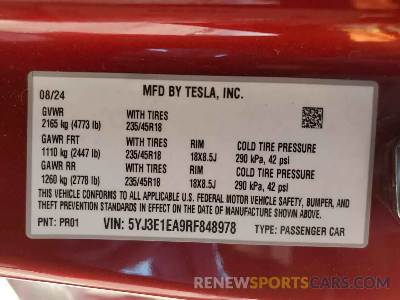 14 fotografías del automóvil dañado 5YJ3E1EA9RF848978 TESLA MODEL 3 2024
