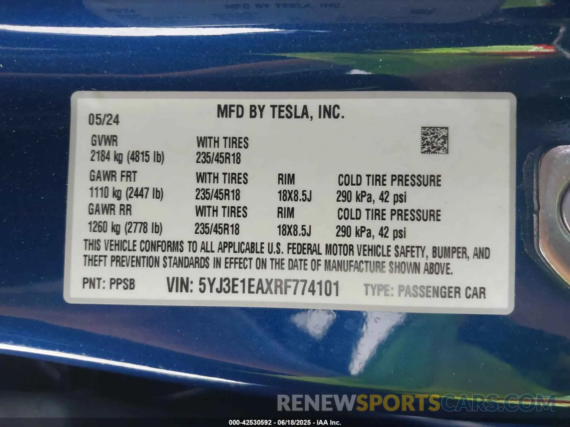 9 fotografías del automóvil dañado 5YJ3E1EAXRF774101 TESLA MODEL 3 2024