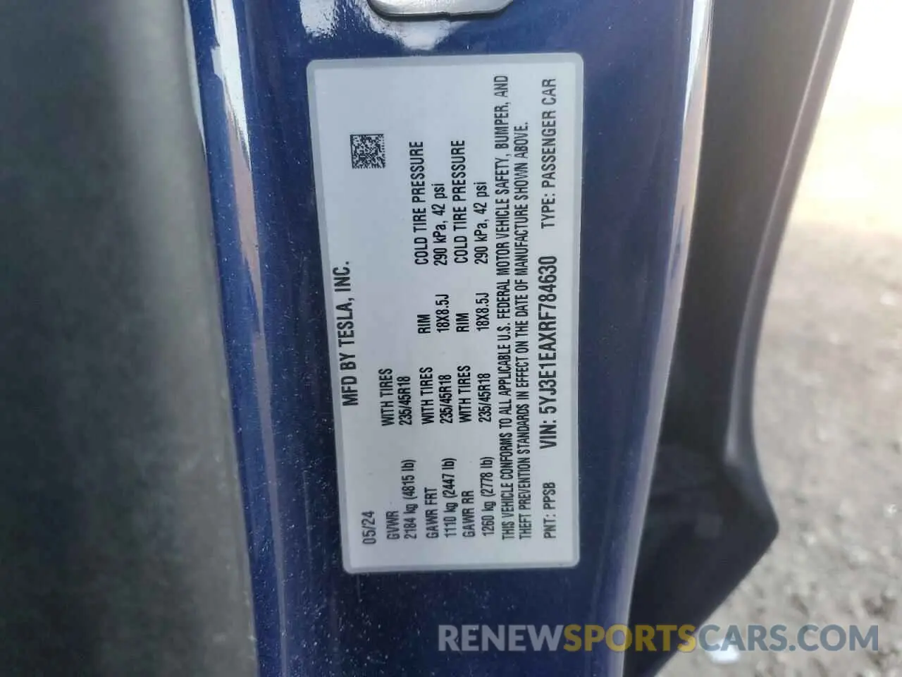 12 fotografías del automóvil dañado 5YJ3E1EAXRF784630 TESLA MODEL 3 2024