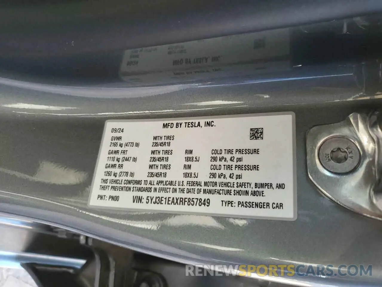 12 fotografías del automóvil dañado 5YJ3E1EAXRF857849 TESLA MODEL 3 2024