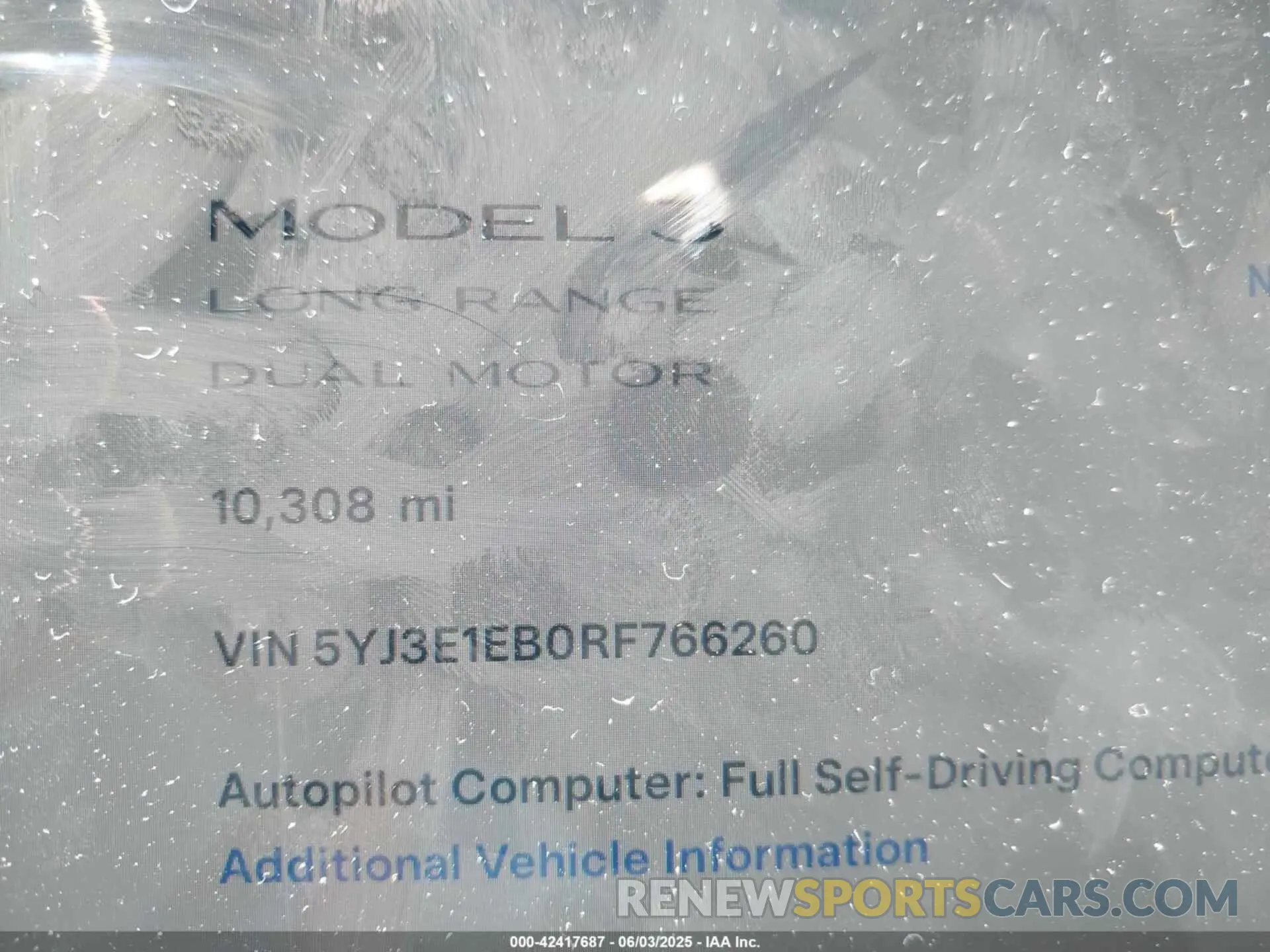 15 fotografías del automóvil dañado 5YJ3E1EB0RF766260 TESLA MODEL 3 2024
