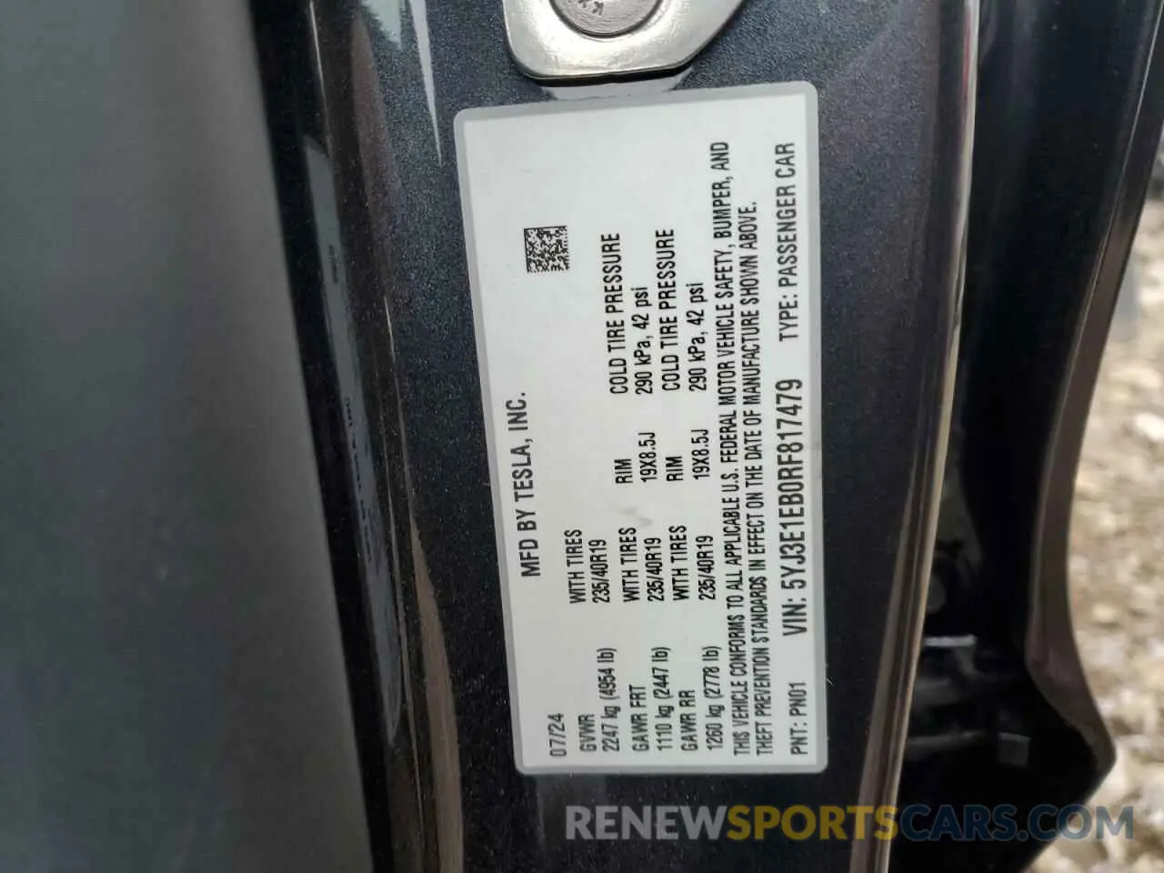 13 fotografías del automóvil dañado 5YJ3E1EB0RF817479 TESLA MODEL 3 2024