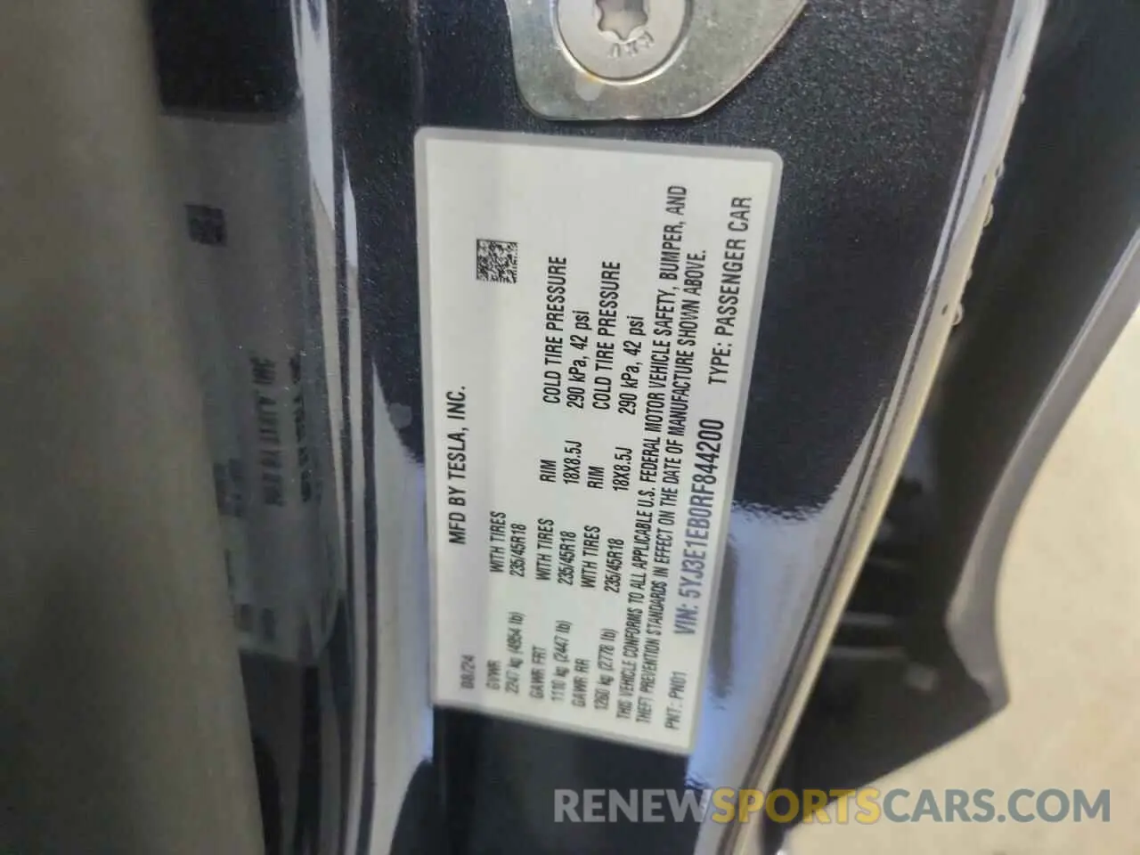 12 fotografías del automóvil dañado 5YJ3E1EB0RF844200 TESLA MODEL 3 2024