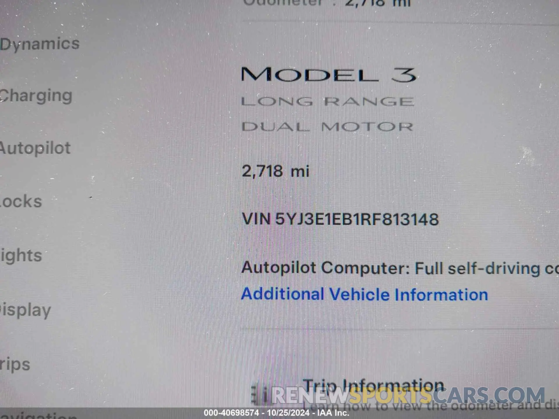 15 fotografías del automóvil dañado 5YJ3E1EB1RF813148 TESLA MODEL 3 2024
