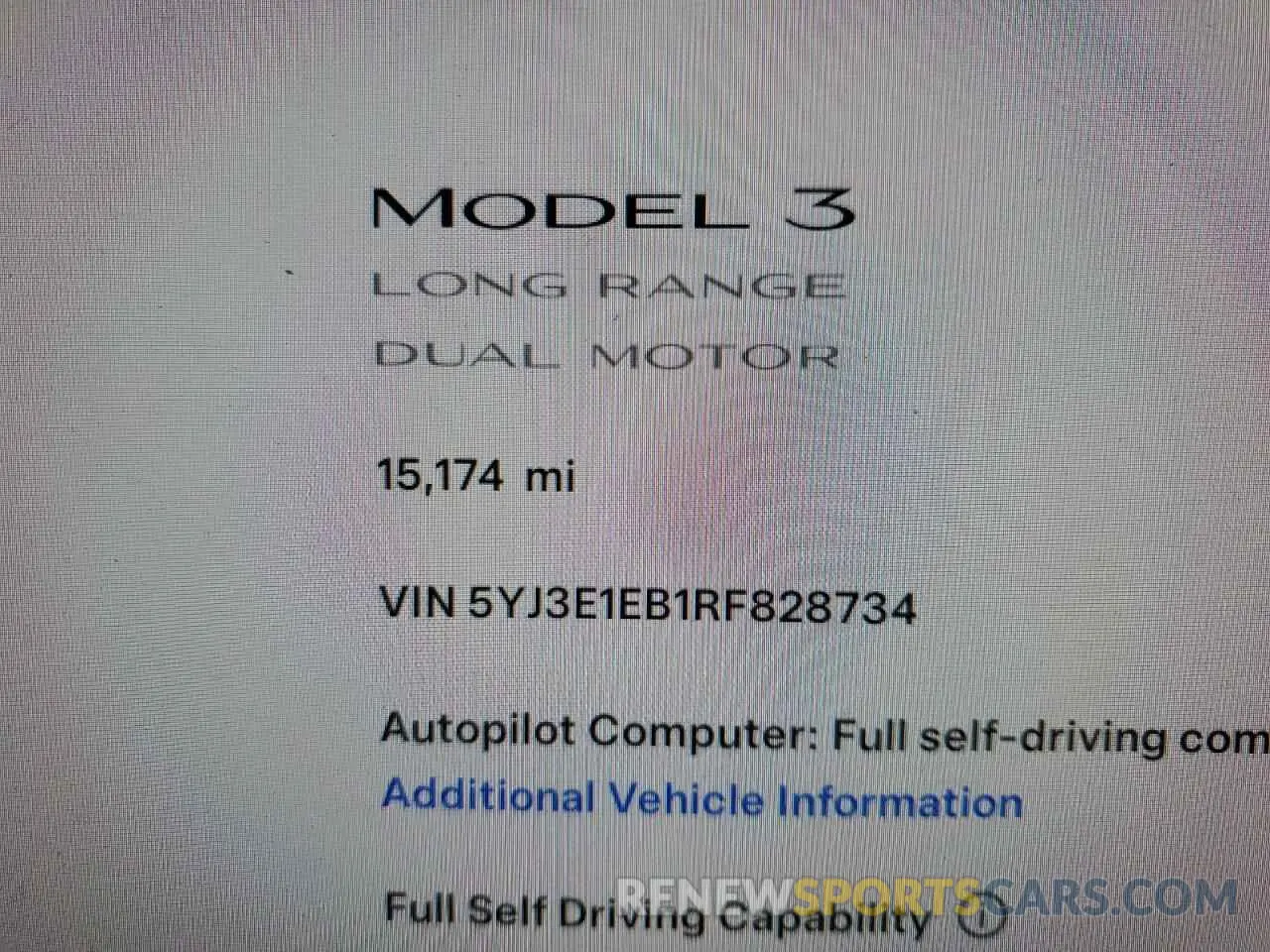 12 fotografías del automóvil dañado 5YJ3E1EB1RF828734 TESLA MODEL 3 2024