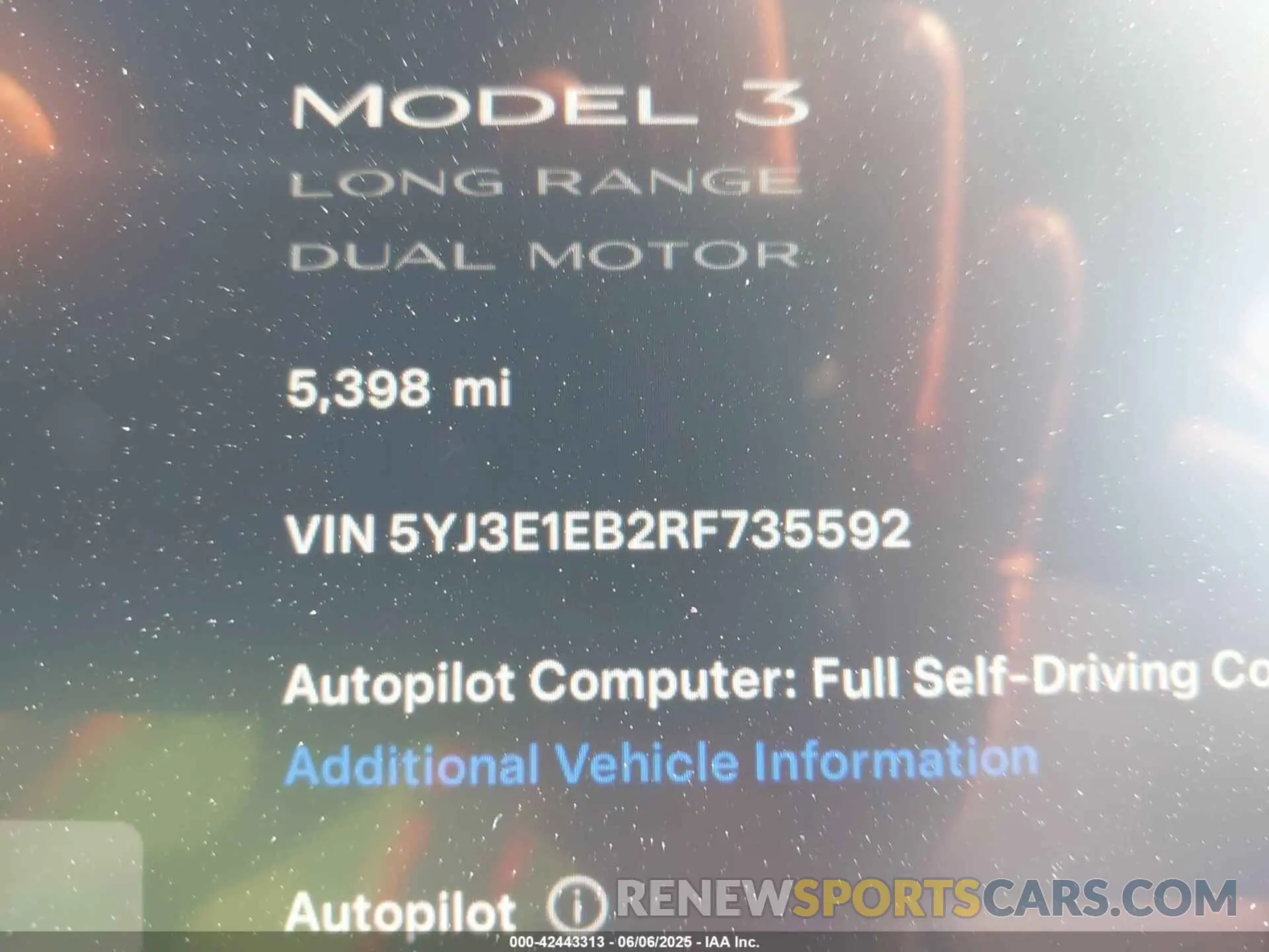 9 fotografías del automóvil dañado 5YJ3E1EB2RF735592 TESLA MODEL 3 2024