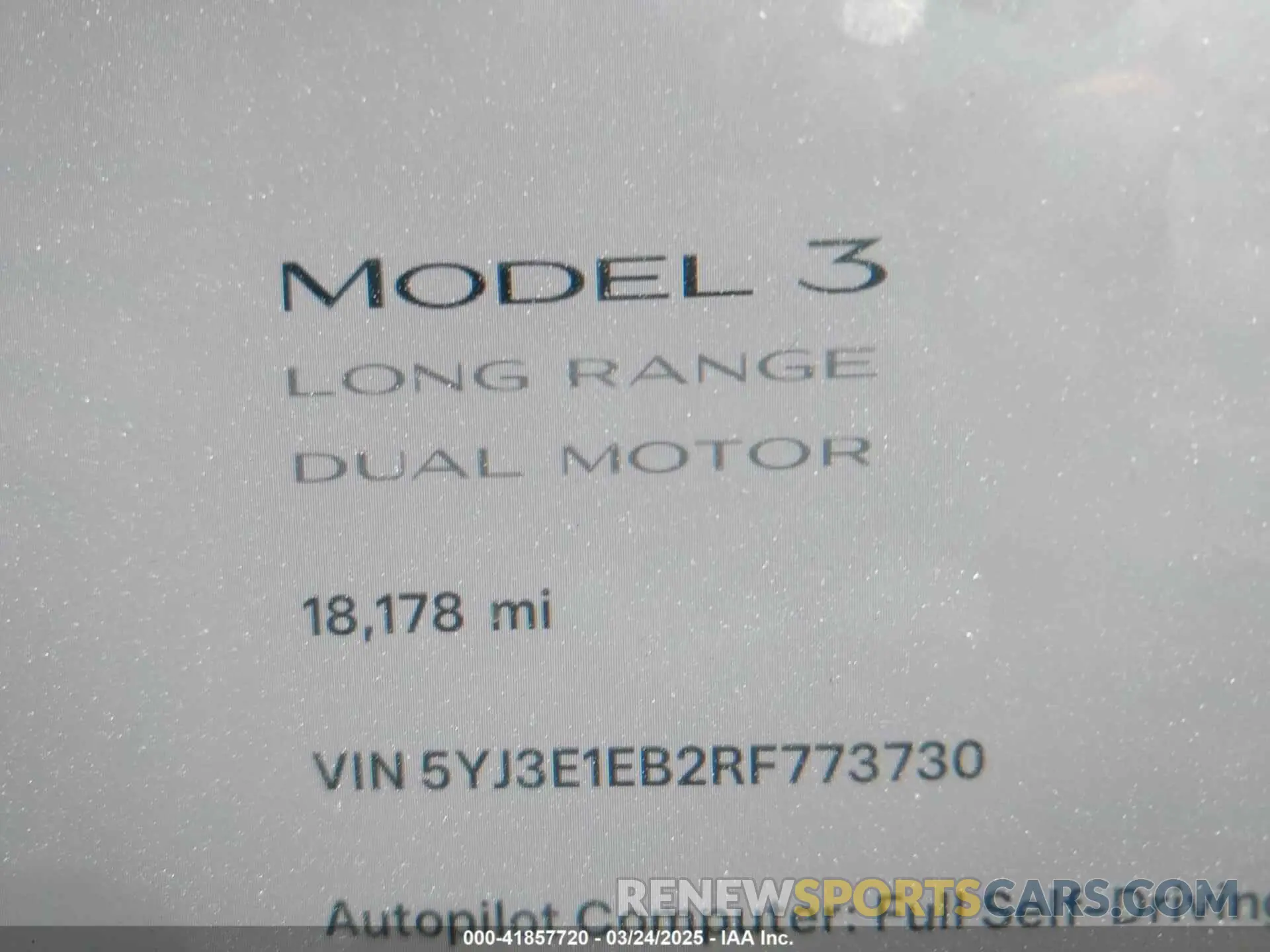 16 fotografías del automóvil dañado 5YJ3E1EB2RF773730 TESLA MODEL 3 2024