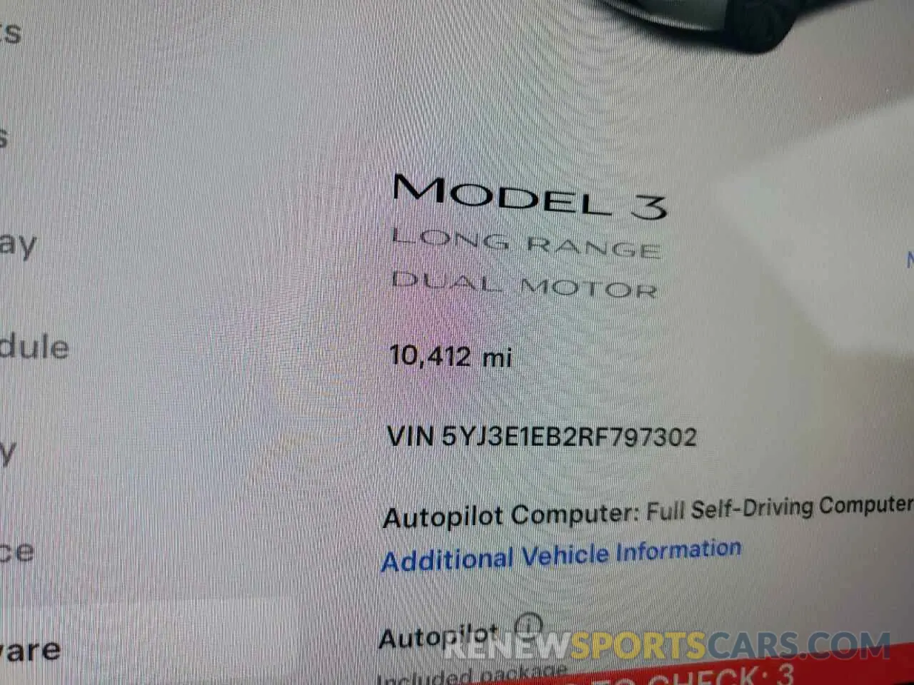 9 fotografías del automóvil dañado 5YJ3E1EB2RF797302 TESLA MODEL 3 2024