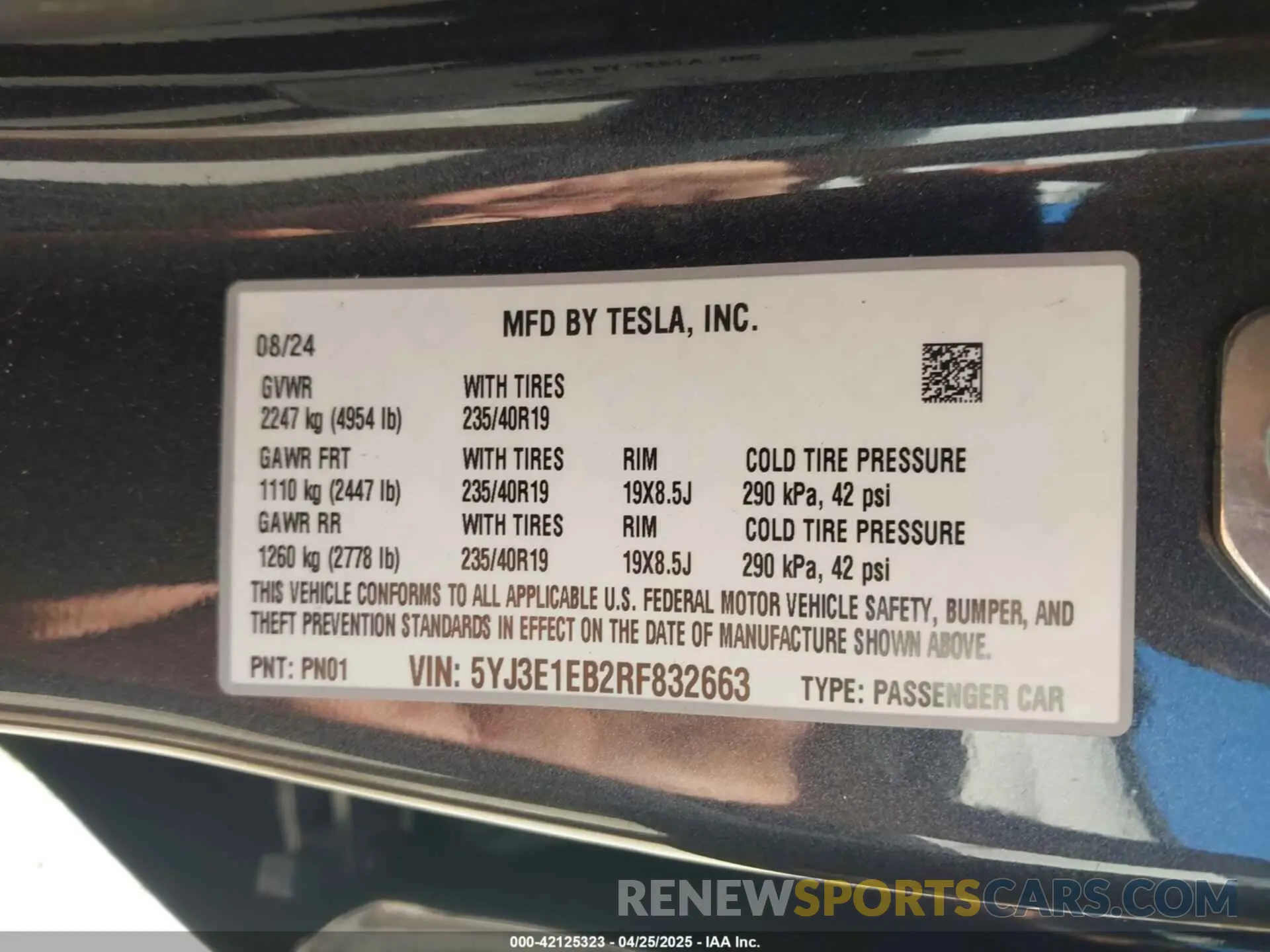 9 fotografías del automóvil dañado 5YJ3E1EB2RF832663 TESLA MODEL 3 2024